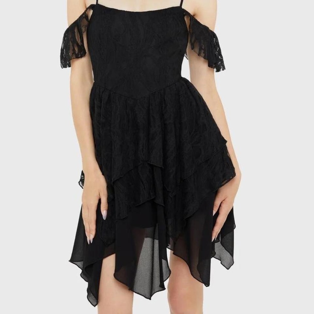 Killstar‎ haunted. union black lace mini dress off shoulder romantic cottagecore
